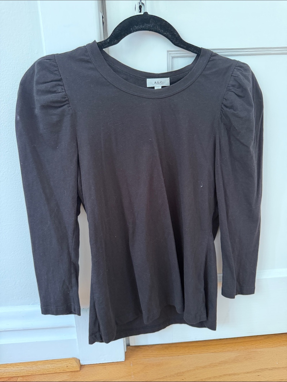 A.L.C. Black Puff Sleeve Long Sleeve Top